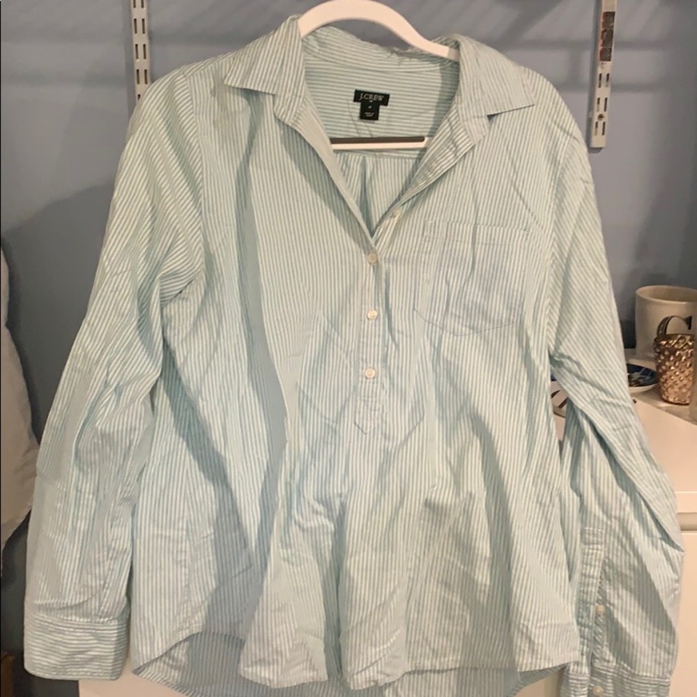 J Crew striped quarter button down pop over shirt